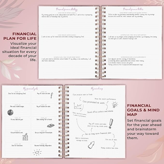 PLANBERRY Large Budget Planner & Monthly Bill Organizer with Pockets – Budgeting Book, Finance & Expense Tracker, 8.3x9.4″ (Rose Gold)