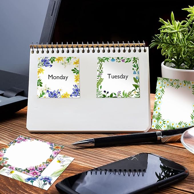 16 Pieces Spring Wreath Sticky Notes Flower Notes Pads Self-Adhesive Floral Sticky Memo Notes for Spring School Work Office Home Supplies Students Teachers Present