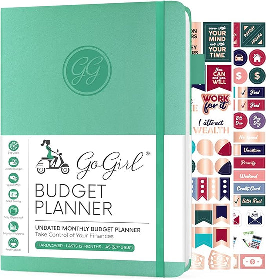 GoGirl Budget Planner – Monthly Financial Planner Organizer Budget Book. Expense Tracker Notebook Journal to Control Money, A5 (Emerald)