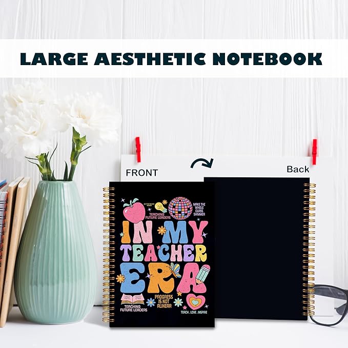 BearCake Groovy Teacher Notebook Journal, Teacher Gifts for Women, Teacher Appreciation Gifts, Thank You Teacher Gifts, Teacher Desk Supplies, in My Teacher Era Hardcover Spiral Notebook 5.5x8.3