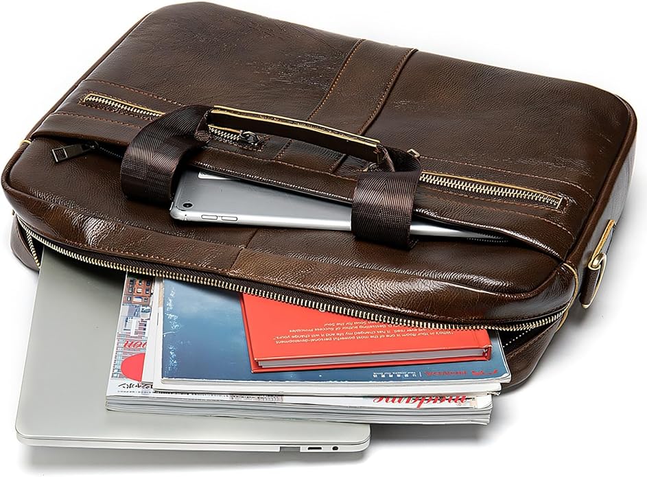 Leather Briefcase for Men, 15.6-16.1 inch Laptop Bag, Vintage Handmade Messenger Bag