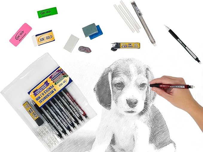 June Gold 4 Pack of Retractable Mechanical Pen Erasers - Latex-Free, White Vinyl, & Precision Erasing