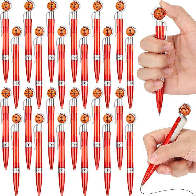 Zhanmai 24 Pcs Novelty Basketball Pens Sports Ballpoint Pens Basketball Party Favors Desk Cool Writing Tool for Students Supplies Stationery School Office Decor(Red,Basketball)