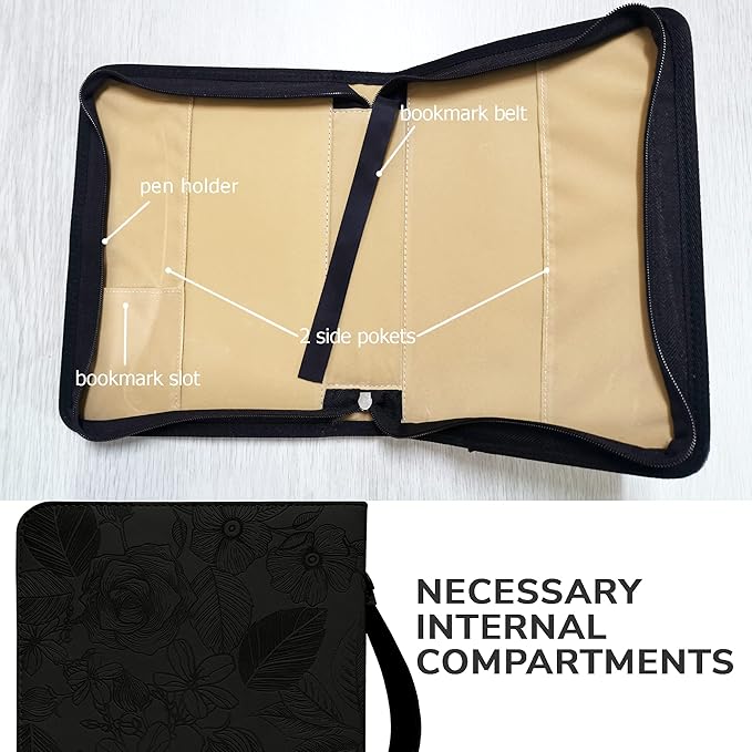 DEHITE Briefcase for Women – Leather Carrying Bag Large Size – | Fits Book 7 x 10.1 x 1.9 in | Pen Slots | Zippered Pocket | Premium Faux Leather | – Black Christian Gift Accessory