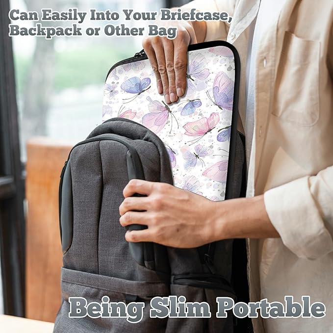 Laptop Sleeve Case Bag 15 inch, Pink Purple Butterfly Slim Carrying Case Durable Handbag Travel Laptop Bag for 15 inch MacBook Air M3/M2/15 Pro/Surface Laptop 7/6/5/4/3/ Dell XPS 15 Plus