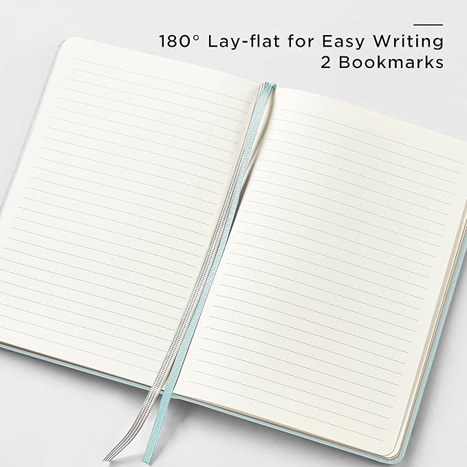 A5 Lined Leather Journal and Pen Set, Hardcover Notebook with Pen, 160 Pages 100gsm Thick Ruled Paper for Men Women, for Work, Business, School or Home Writing, 5.7'' x 8'', Gift Box Included(Cyan)