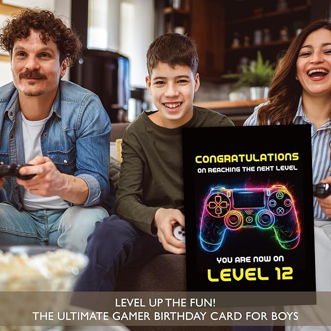 Gooji 5x7 Gamer Birthday Card for Boys and Girls - Level-Up Design for Ages 9, 10, 11, 12 - Perfect Gaming Party Greeting Card (10Y)