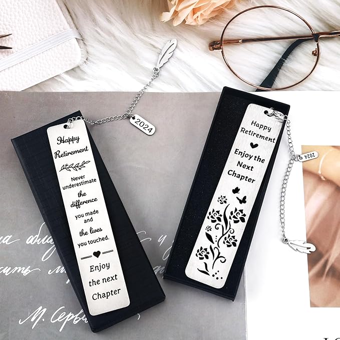 Retirement Gift for Woman Men Happy Retirement Bookmark Set Bulk Metal Book Marker Tassels for Book Lovers Coworker Reader Teachers Employee Friends Adults Going Away Appreciation Gifts 2024