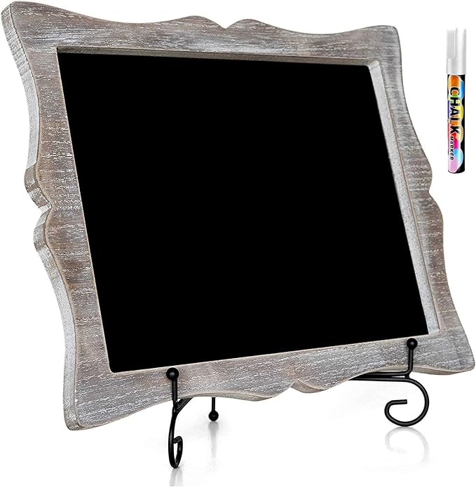 Small Chalkboard Sign with Easel (11x13) + White Liquid Chalk Marker | Hanging or Freestanding Framed Chalkboard with Hand Crafted Sweetheart Frame - Multipurpose | Small Chalkboard Sign