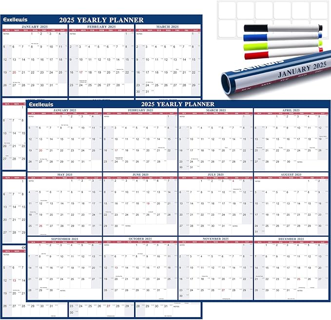 2025 Wall Calendar 32"x48" Wet & Dry Erase Calendar for Wall - Large Yearly Planner 12 Months, 2-Sided Reversible Horizontal Vertical Calendar January to December for Home Office School