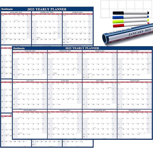 2025 Wall Calendar 32"x48" Wet & Dry Erase Calendar for Wall - Large Yearly Planner 12 Months, 2-Sided Reversible Horizontal Vertical Calendar January to December for Home Office School