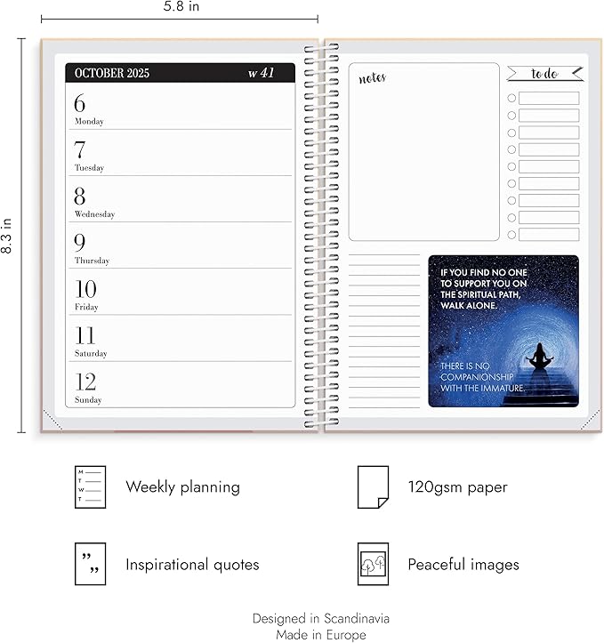Burde Planner 2025 | Buddha Planner | Weekly & Daily Planner | Spiralbound | December 2024 to January 2026 | Hardcover
