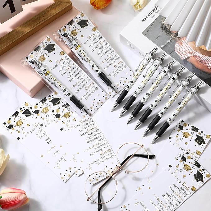 25 Pcs Graduation Ballpoint Pens Class of 2025 Pens Bulk Graduation Favors Pens and Bookmark Graduation Gift for Student School Grad Party Favor Senior High School Supplies