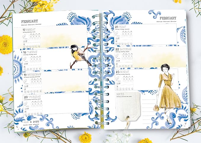 Daphne's Diary Daily Planner Journal 2025 | Everyday Agenda with Creative Designs, Fold-Out Montly Overviews, Shopping Lists | Decorative Weekly Planner Scrapbook full of art paper and art supplies