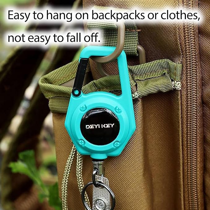 Retractable Keychain Heavy Duty, Multitool Carabiner Badge Holder, Retractable Keychain Clip Id Holder, Tactical ID Badge Reel with 29.5" Steel Retractable Cord, 2Pack Blue