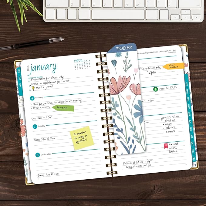 HARDCOVER 2025 Planner, 5.5"x8": 14 Months (November 2024 - December 2025), Daily Weekly Monthly Planner, Yearly Agenda, Bookmark, Pocket Folder and Sticky Note Set (Colorful Botanicals)