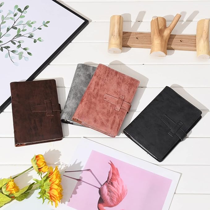 Wonderpool Leather Journal Refillable Binder A6 Writing Notebook Folder Organiser with Dotted Paper & Multi Pockets Cover for Business School Travel (A6, Coffee)