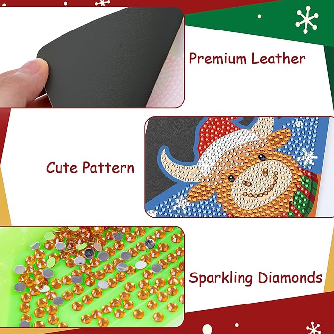 Anseal 8 Pcs Christmas Diamond Art Painting Bookmark, Rhinestone Crystal Corner Bookmarks for Book Lovers, Triangle Embroidery Painting Arts Crafts Book Mark for Kids