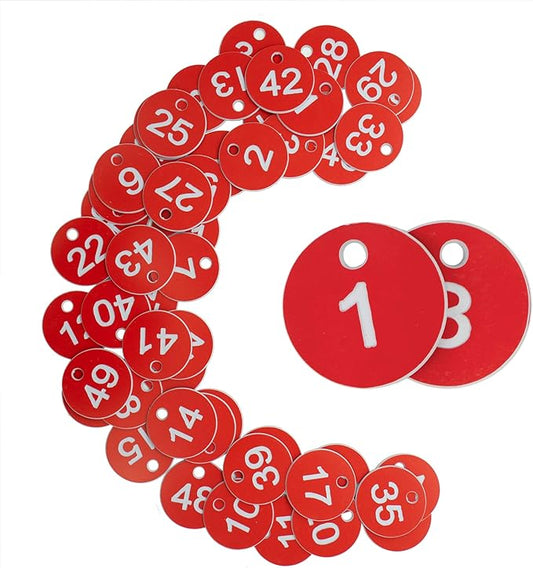 StayMax Plastic ID Number Tags Engraved Tags Key Tags Without Key Rings (201-300, Red)