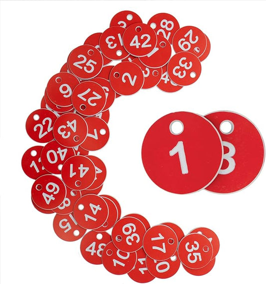 StayMax Plastic ID Number Tags Engraved Tags Key Tags Without Key Rings (1-100, Red)