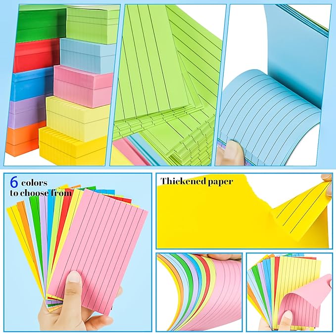 MotBach 280 PCS Index Cards Flash Cards,3" x 5", Colorful Ruled Notecards Study Cards Memo Scratch Pad Lined Studying Record Index Cards To Do List for Home School Office Supplies