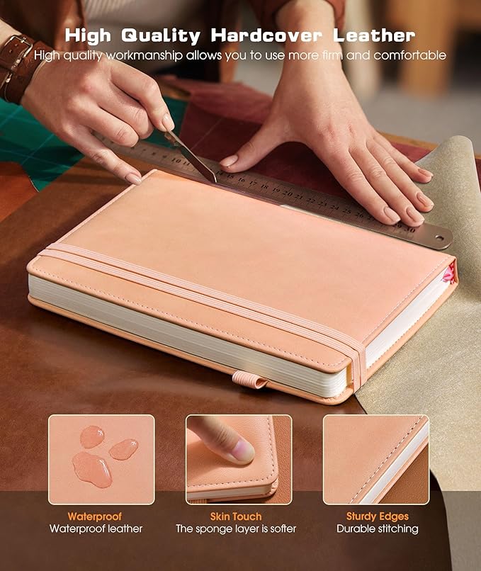Lined Journal Notebook for Women Men, 256 Numbered Pages Hardcover Leather Journals for Writing, A5 Journaling Notebooks, College Ruled Journal for Business Work School Note Taking 5.75" x 8.38" Pink