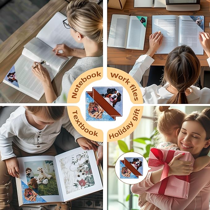 4 Pieces Leather Bookmarks, Cute Book Accessories for Reading Lovers, Page Markers for Women Men Kids Students Teachers Retirement Birthday Gift (Cute Dog)