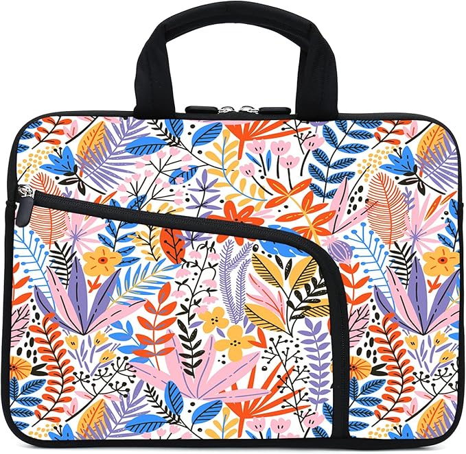 11.6" 12.2 inches Laptop Sleeve Chromebook Case Ultrabook Case Notebook Sleeve Tablet Case Neoprene Handle Sleeve for Men Women, Two Pockets Fit Apple MacBook Air Samsung Acer HP DELL(Flowers-1)