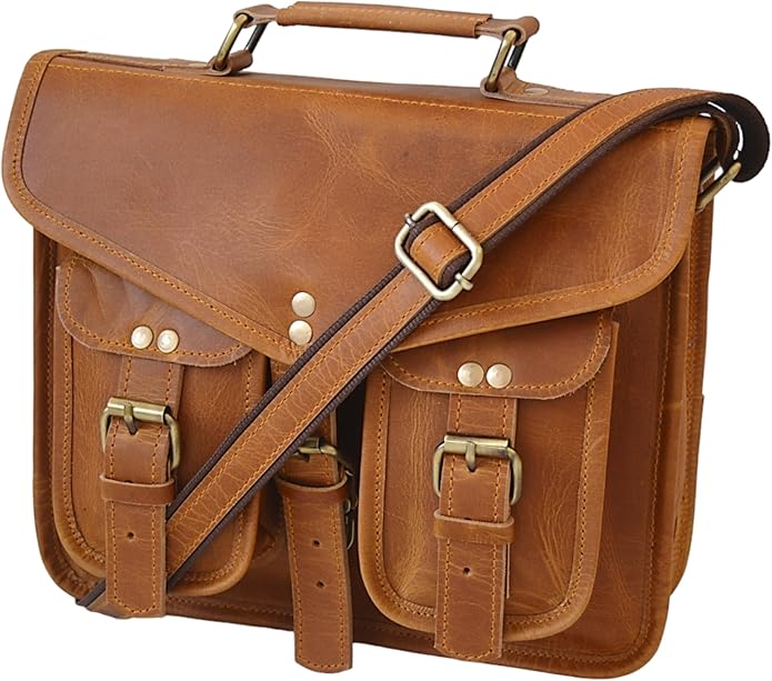 Leather Messenger Bag for Men 11 inch Vintage Satchel Crossbody Shoulder office Brown Handmade Bag