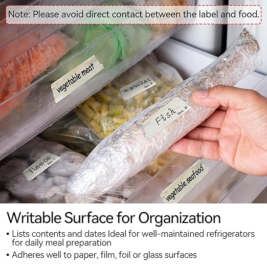 164 Yards Freezer Tape, Writable Surface, Low Temperature Resistance, Easy Tear and Residue-Free Removal, Ideal for Food Containers and Refrigerators, Includes 3 Rolls, Each 0.79 Inch by 54.68 Yards