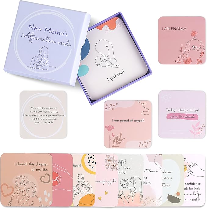 Ariond 31 New Mom Affirmation Cards for Post Partum/Postpartum Self Care with Empowering Messages on the verso of each card | New mom essentials gifts for women after birth