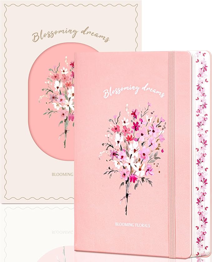 Lined Journal Notebook for Women 320 Pages Thick Floral Diary A5 Aesthetic Hardcover Journaling Notebooks for Writing with Gift Box, 5.7 x 8.3 In, Pink