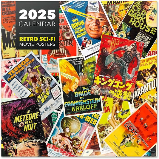 Retro Sci-Fi Wall Calendar 2025 12" x 12" FSC® Plastic Free - Starts Week On Sunday | Square Wall Calendar | Family Planner Calendar 2025 | Vintage Calendar 2025