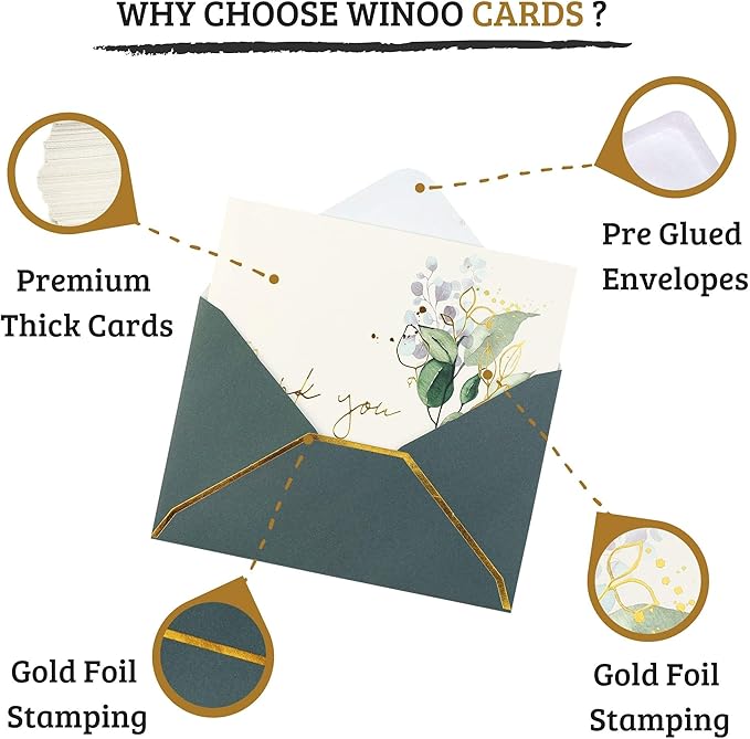 Heavy Duty Thank You Cards with Envelopes - 36 PK - Gold Thank You Notes 4x6 Inches Baby Shower Thank You Cards Wedding Thank You Cards Small Business Graduation Funeral Bridal Shower (Assortment)