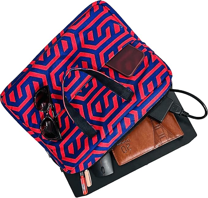 Laptop Bag With Red And Blue Geometric Linked Print FOR 13 TO 15 INCHES MACBOOK, IPAD AND WINDOWS LAPTOP