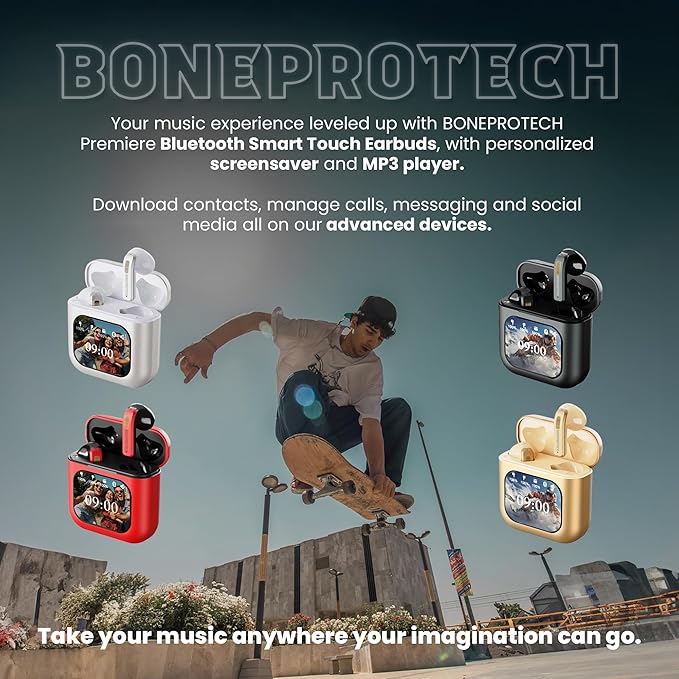 Bluetooth Smart Touch Earbuds, Customizable Screen Saver, MP3 Player, Control Social Media, Calls and messeges, ENC Noise Reduction, Built-in mic, Advanced V5.3 Technologies (White)