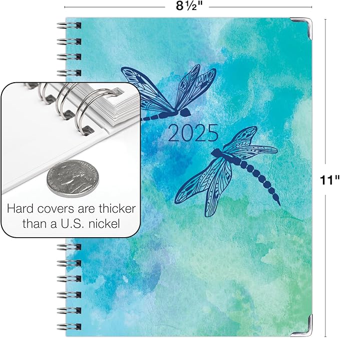HARDCOVER 2025 Planner, 8.5"x11": 14 Months (November 2024 - December 2025), Daily Weekly Monthly Planner, Yearly Agenda, Bookmark, Pocket Folder and Sticky Note Set (Dragonflies)