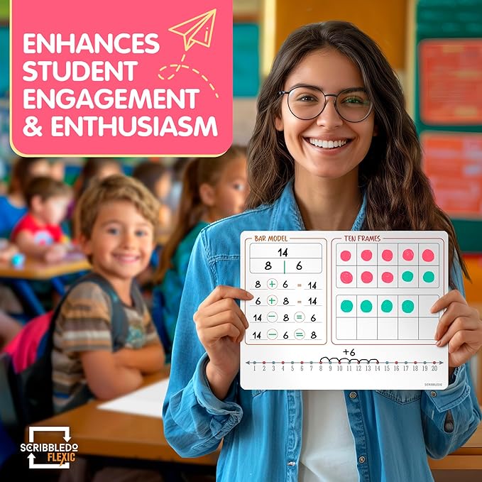 SCRIBBLEDO Bar Model 9”x12” Small White Board Dry Erase Sheets Math Manipulatives Number Chart Ten Frame Number Line Math Supplies Teacher Students Classroom Pack of 10 Sheets