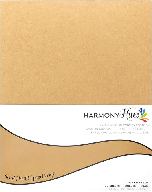 Cardstock 8.5 x 11 Paper Pack - 65lb Smooth Card Stock for Crafts, Cardmaking, Printers - 100 Scrapbook Sheets - Double Sided with Solid Core, Kraft