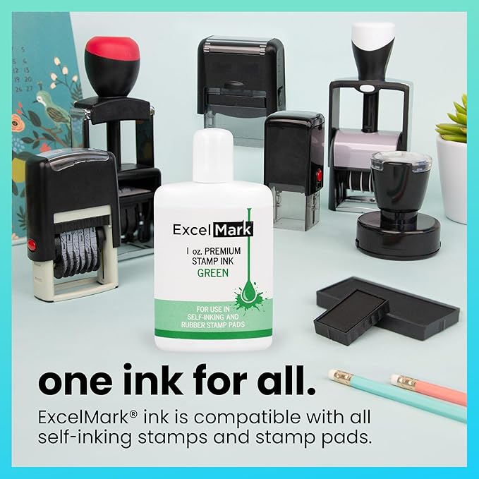 ExcelMark Premium Self-Inking Stamp Refill Ink - 1 oz. (Green)