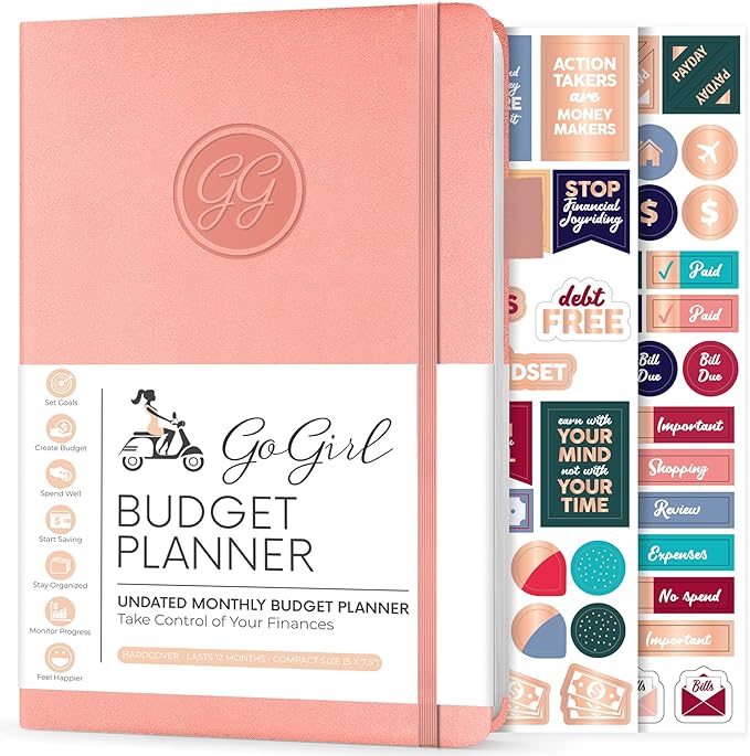 GoGirl Budget Planner – Monthly Financial Planner Organizer Budget Book. Expense Tracker Notebook Journal to Control Money, Compact (Peach Pink)
