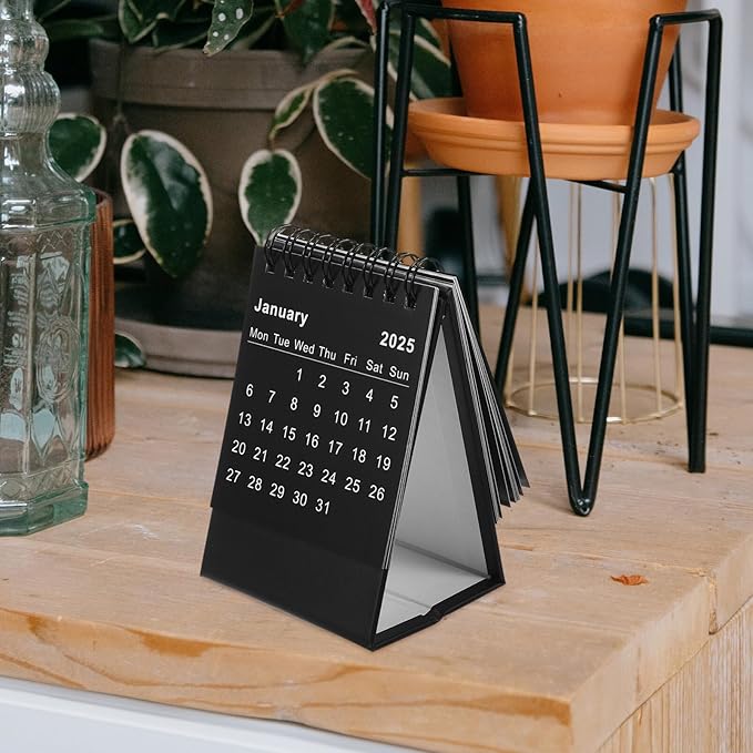 NUOBESTY Mini Desk Calendar 2024.07-2025.12 Portable Small Desktop Calendar Standing Flip Academic Year Monthly Calendars for Planning Organizing Daily Scheduler(Black)