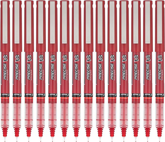 Pilot, Precise V5, Capped Liquid Ink Rolling Ball Pens, Extra Fine Point 0.5 mm, Red, Pack of 14