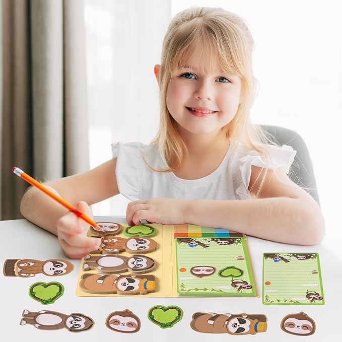 B1ykin Sticky Notes Set - Cartoon Theme Cute Self-Stick Notes Pad Teacher Appreciation Gifts， Self-Adhesive Writing Memo Pages Sticky to Do Notepad for Kids Employee School Office (Sloth)