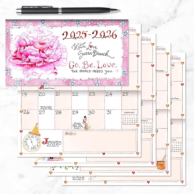 TF PUBLISHING 2025-2026 Susan Branch 2-Year Small Monthly Pocket Planner - 2-Page Large Calendar Grid and Lined Notes Section in Back - Monthly Day Planner for Purse - 3.5" x 6.5"