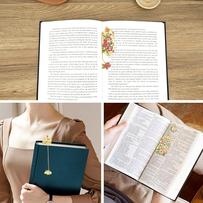 Aromoty 4 Pieces Metal Bookmarks with Pendant, Unique Cute Flower Butterfly Garden Themd Aesthetic Hollow Book Markers, Christmas Gifts for Women Reading Girls Teacher Readers Book Lover Accessories