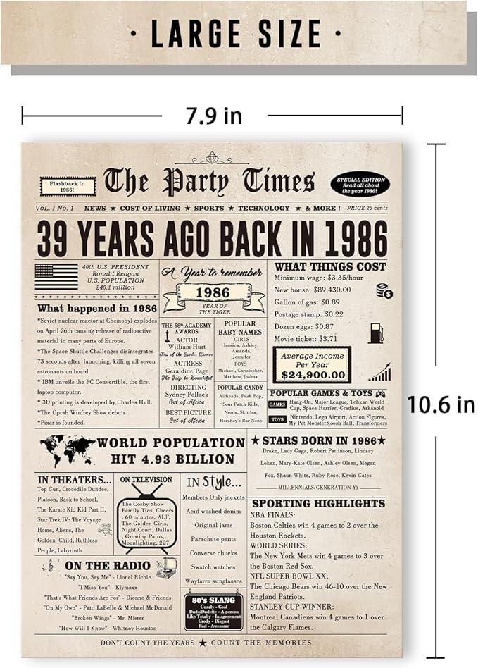 39th Birthday Card Gifts for Her Him, Happy 39th Birthday Decorations for Women Men, Large 39 Years Old Bday Card for Husband Wife