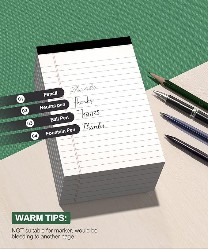 12 Pack Note Pads 4x6 Inch, White Mini Legal Pads, Small Writing Pads, Notepads of College Ruled Paper, Lined Paper Pads, Scratch Pads Mini Notepad for Grocery List, To-Do List, 30 Sheet/Notepad