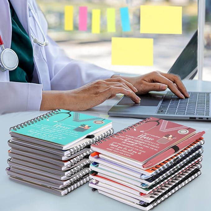 Jetec 20 Sets 2025 Nurse Appreciation Gift Thank You Gifts for Medical Nursing Assistants Inspirational Spiral Notebook Journal with Sticky Note Notepad Ballpoint Pen Bulk for Nurse Coworker Doctor