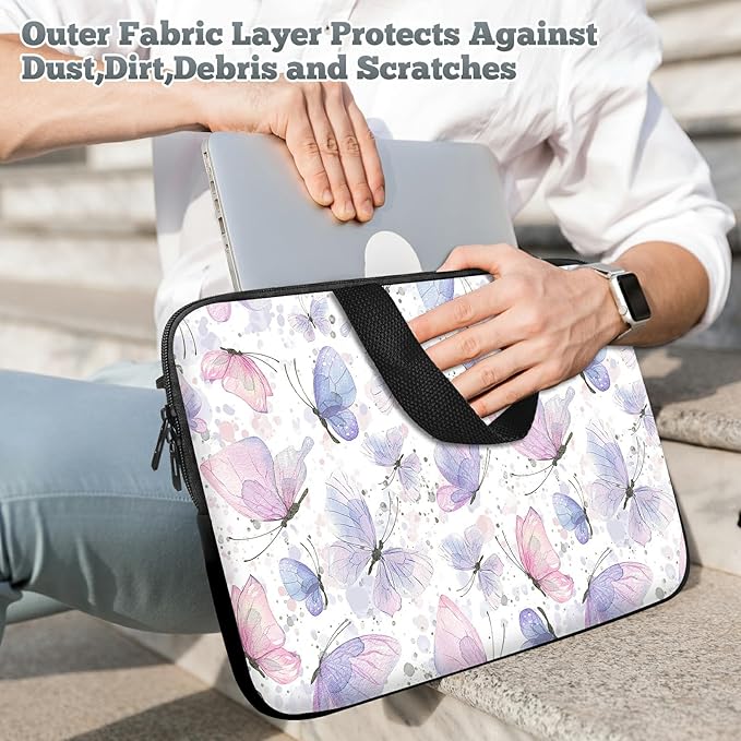 Laptop Sleeve Case Bag 15 inch, Pink Purple Butterfly Slim Carrying Case Durable Handbag Travel Laptop Bag for 15 inch MacBook Air M3/M2/15 Pro/Surface Laptop 7/6/5/4/3/ Dell XPS 15 Plus